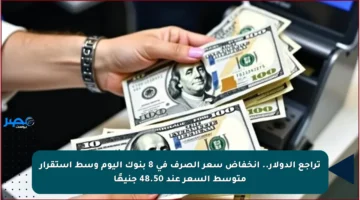 تراجع الدولار.. انخفاض سعر الصرف في 8 بنوك اليوم وسط استقرار متوسط السعر عند 48.50 جنيهًا